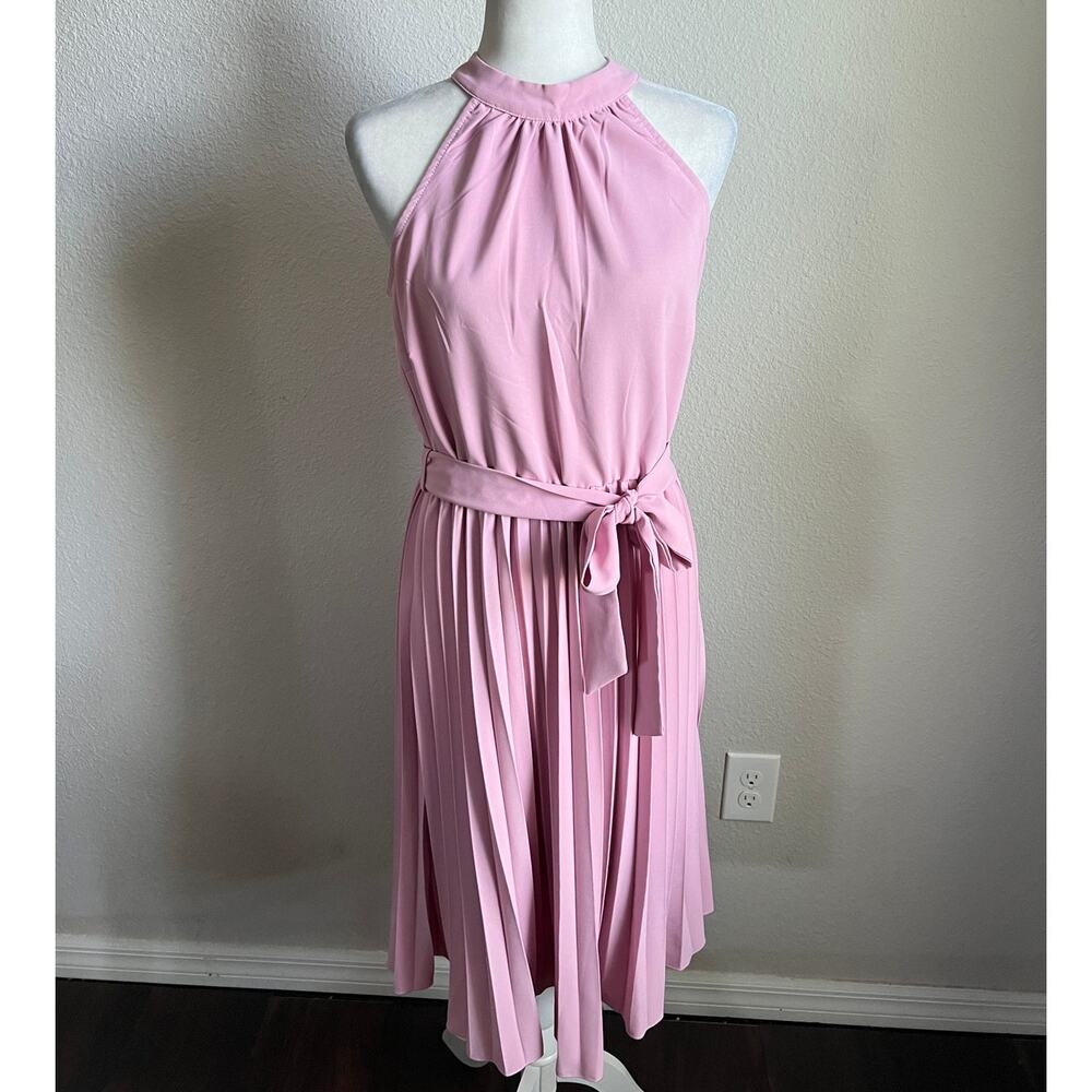 Kirundo Blush Pink Halter Pleated Midi Dress Women's Medium Romantic Balletcore
